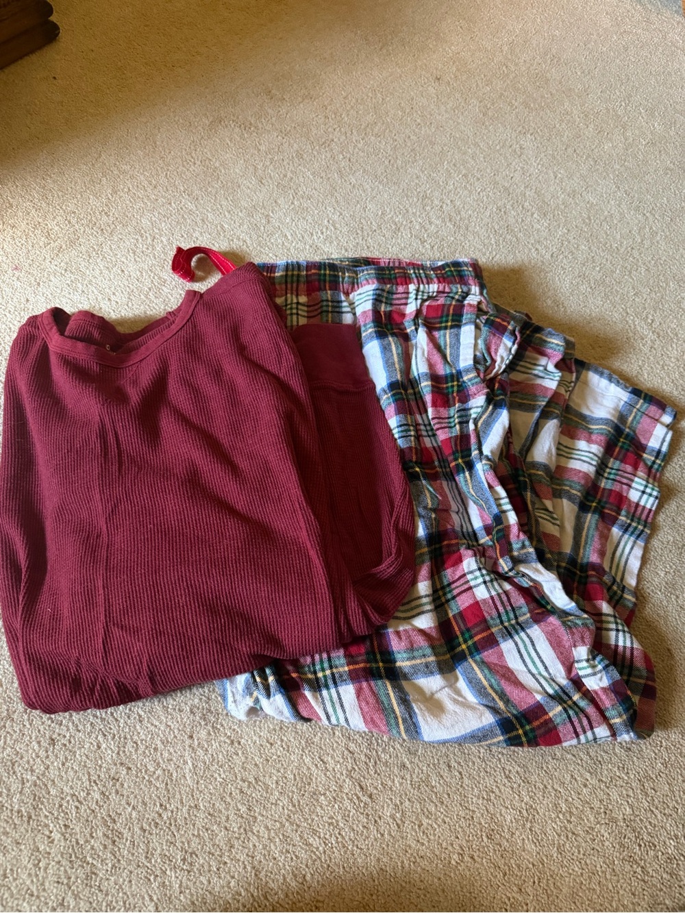 Old Navy Burgundy Waffle Knit Tank with Red Plaid Flannel